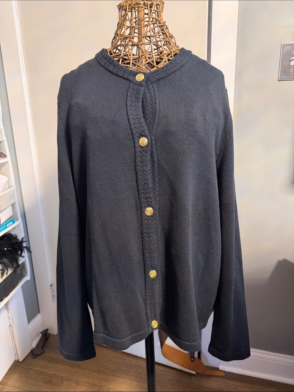 J. Crew Black Cardigan with Gold Buttons